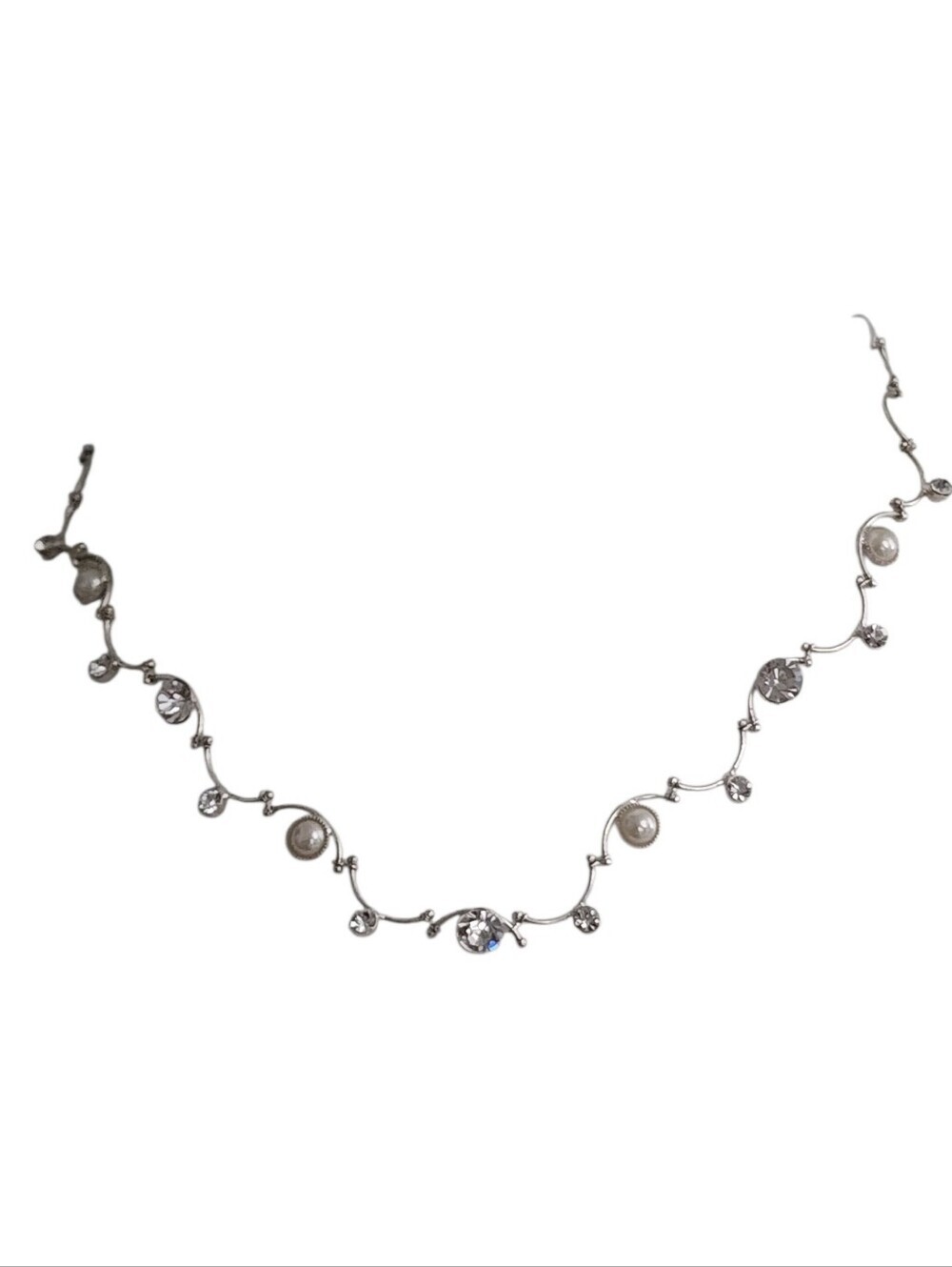 Claire's Silvertone Necklace Crystal Faux Pearl